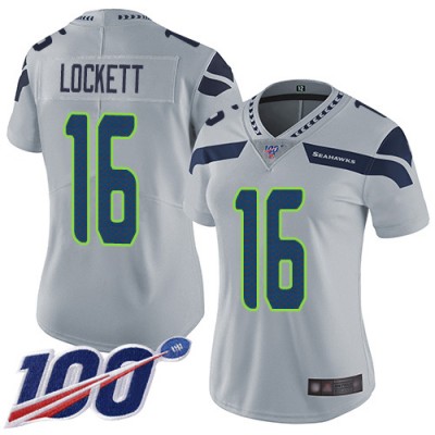 Nike Seattle Seahawks #16 Tyler Lockett Grey Alternate Women's Stitched NFL 100th Season Vapor Limited Jersey
